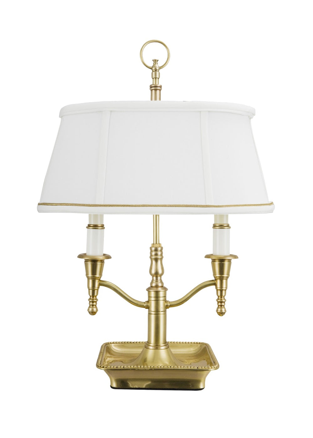 Bartemius Antique Brass Desk Lamp with Beaded Bouillote Tray and Silkette Shade – Elegant Lighting