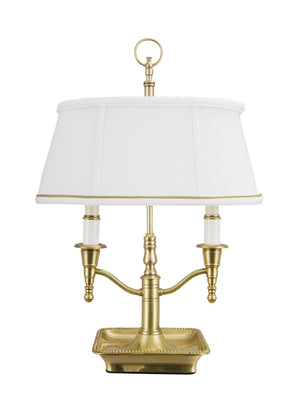 Bartemius Antique Brass Desk Lamp with Beaded Bouillote Tray and Silkette Shade – Elegant Lighting