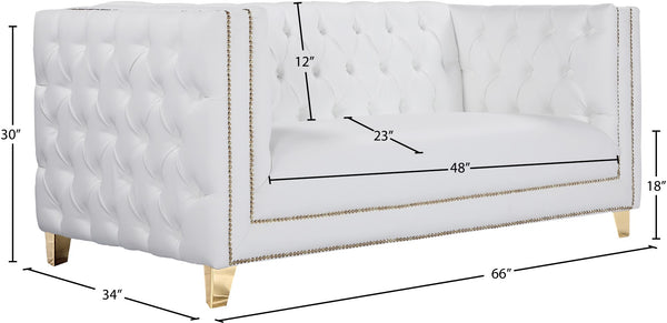 Michelle Faux Leather / Iron / Engineered Wood / Foam Contemporary White Faux Leather Loveseat - 66" W x 34" D x 30" H
