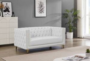 Michelle Faux Leather / Iron / Engineered Wood / Foam Contemporary White Faux Leather Loveseat - 66" W x 34" D x 30" H
