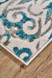 Keats Scroll Print Textured, Crystal Teal Blue, 7ft - 10in x 11ft Area Rug