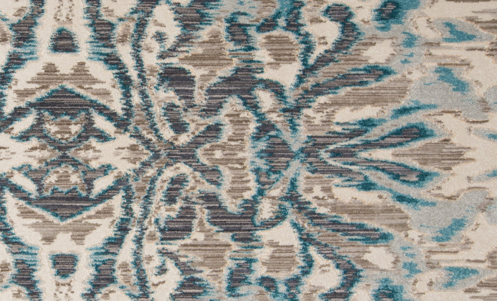 Keats Abstract Ikat Print Rug, Crystal Teal/Taupe, 8ft - 9in x 8ft - 9in Round