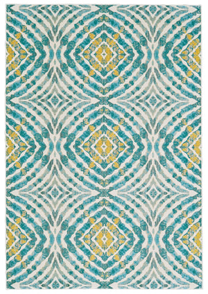 Keats Abstract Ikat Print Rug, Teal Blue/Golden, 7ft - 10in x 11ft Area Rug