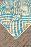 Keats Abstract Ikat Print Rug, Teal Blue/Golden, 7ft - 10in x 11ft Area Rug