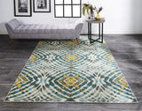 Keats Abstract Ikat Print Rug, Teal Blue/Golden, 7ft - 10in x 11ft Area Rug