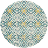 Keats Abstract Ikat Print Rug, Teal Blue/Golden, 8ft - 9in x 8ft - 9in Round