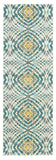 Keats Abstract Ikat Print Rug, Teal Blue/Golden, 2ft - 7in x 8ft, Runner