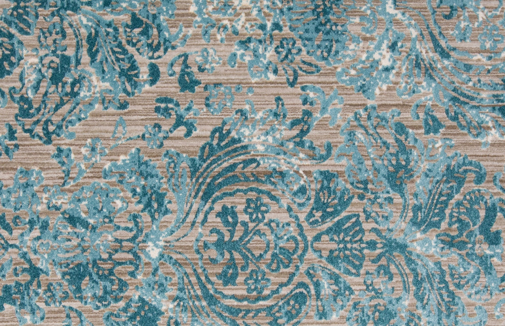 Keats Scroll Print Textured, Capri Ocean Blue, 8ft - 9in x 8ft - 9in Round