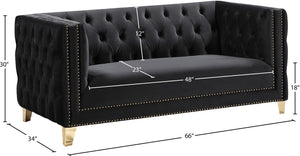 Michelle Velvet / Engineered Wood / Iron / Foam Contemporary Black Velvet Loveseat - 66" W x 34" D x 30" H