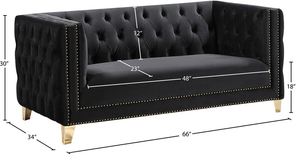 Michelle Velvet / Engineered Wood / Iron / Foam Contemporary Black Velvet Loveseat - 66" W x 34" D x 30" H