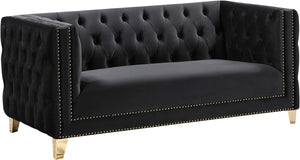 Michelle Velvet / Engineered Wood / Iron / Foam Contemporary Black Velvet Loveseat - 66" W x 34" D x 30" H