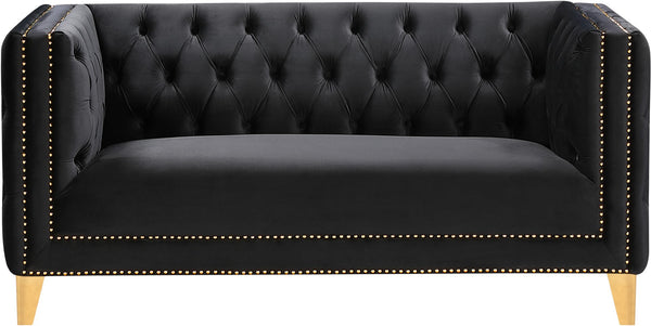 Michelle Velvet / Engineered Wood / Iron / Foam Contemporary Black Velvet Loveseat - 66" W x 34" D x 30" H