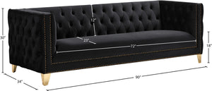 Michelle Velvet / Engineered Wood / Iron / Foam Contemporary Black Velvet Sofa - 90" W x 34" D x 30" H