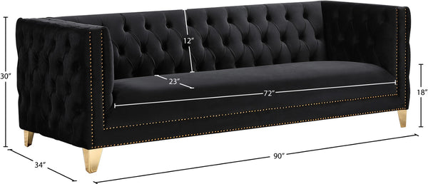 Michelle Velvet / Engineered Wood / Iron / Foam Contemporary Black Velvet Sofa - 90" W x 34" D x 30" H