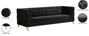 Michelle Velvet / Engineered Wood / Iron / Foam Contemporary Black Velvet Sofa - 90" W x 34" D x 30" H