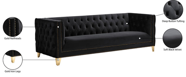 Michelle Velvet / Engineered Wood / Iron / Foam Contemporary Black Velvet Sofa - 90" W x 34" D x 30" H