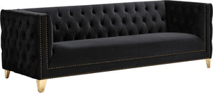 Michelle Velvet / Engineered Wood / Iron / Foam Contemporary Black Velvet Sofa - 90" W x 34" D x 30" H