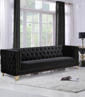 Michelle Velvet / Engineered Wood / Iron / Foam Contemporary Black Velvet Sofa - 90" W x 34" D x 30" H