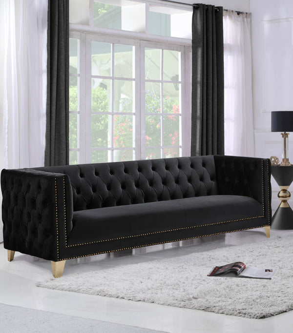 Michelle Velvet / Engineered Wood / Iron / Foam Contemporary Black Velvet Sofa - 90" W x 34" D x 30" H