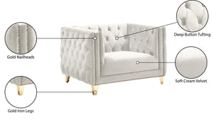 Michelle Velvet / Engineered Wood / Iron / Foam Contemporary Cream Velvet Chair - 44" W x 34" D x 30" H