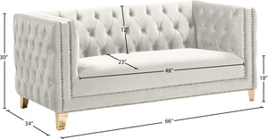 Michelle Velvet / Engineered Wood / Iron / Foam Contemporary Cream Velvet Loveseat - 66" W x 34" D x 30" H