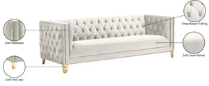 Michelle Velvet / Engineered Wood / Iron / Foam Contemporary Cream Velvet Sofa - 90" W x 34" D x 30" H
