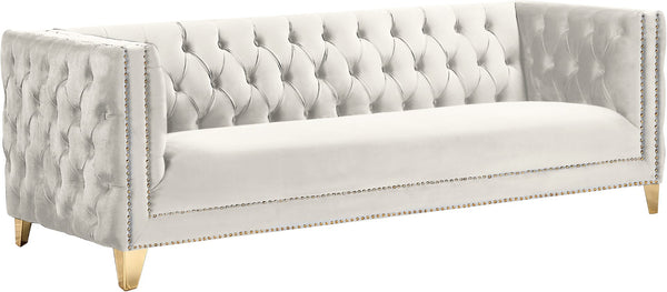 Michelle Velvet / Engineered Wood / Iron / Foam Contemporary Cream Velvet Sofa - 90" W x 34" D x 30" H