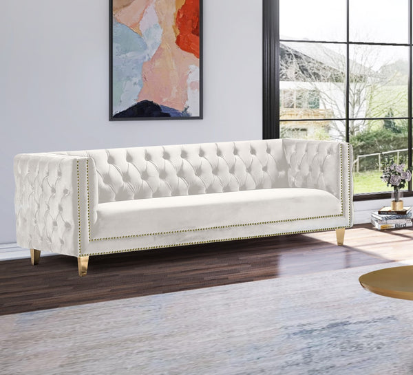 Michelle Velvet / Engineered Wood / Iron / Foam Contemporary Cream Velvet Sofa - 90" W x 34" D x 30" H