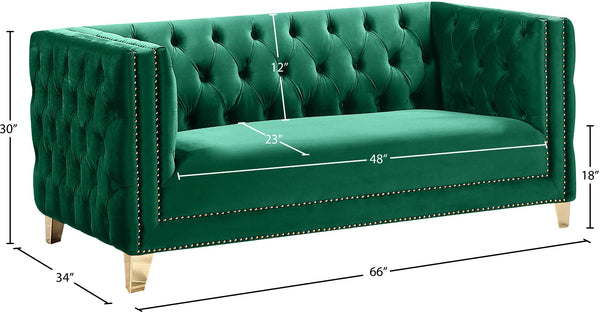 Michelle Velvet / Engineered Wood / Iron / Foam Contemporary Green Velvet Loveseat - 66" W x 34" D x 30" H