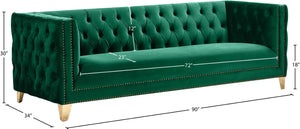 Michelle Velvet / Engineered Wood / Iron / Foam Contemporary Green Velvet Sofa - 90" W x 34" D x 30" H