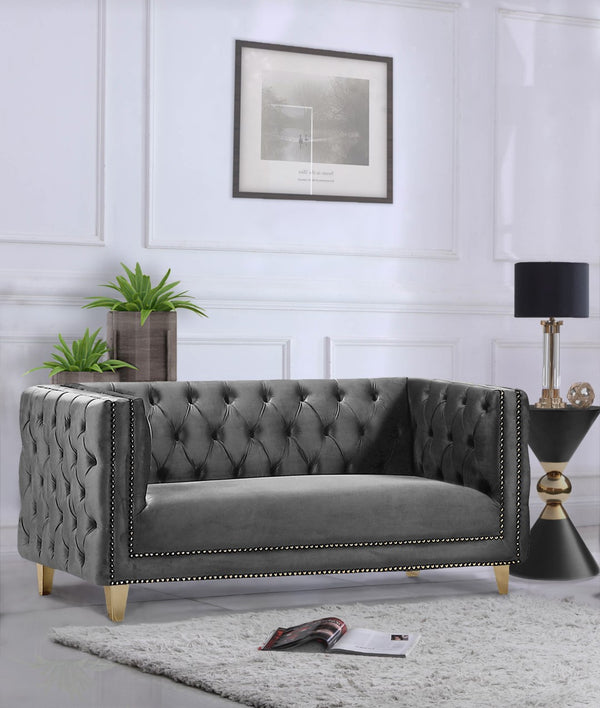 Michelle Velvet / Engineered Wood / Iron / Foam Contemporary Grey Velvet Loveseat - 66" W x 34" D x 30" H