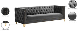 Michelle Velvet / Engineered Wood / Iron / Foam Contemporary Grey Velvet Sofa - 90" W x 34" D x 30" H