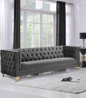 Michelle Velvet / Engineered Wood / Iron / Foam Contemporary Grey Velvet Sofa - 90" W x 34" D x 30" H