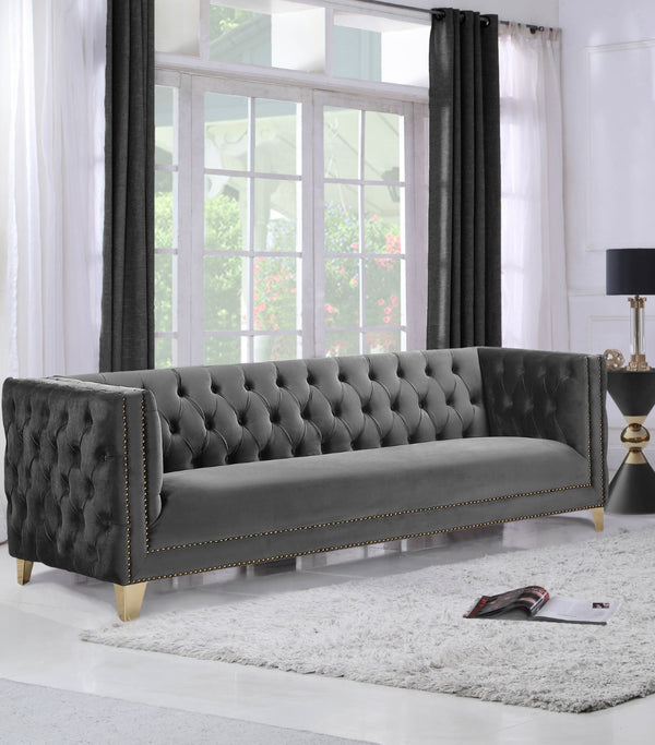 Michelle Velvet / Engineered Wood / Iron / Foam Contemporary Grey Velvet Sofa - 90" W x 34" D x 30" H