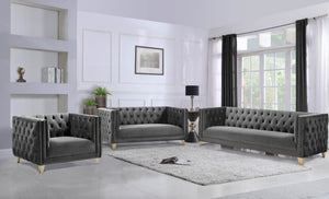 Michelle Velvet / Engineered Wood / Iron / Foam Contemporary Grey Velvet Sofa - 90" W x 34" D x 30" H