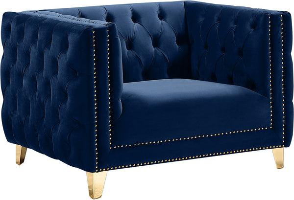 Michelle Velvet / Engineered Wood / Iron / Foam Contemporary Navy Velvet Chair - 44" W x 34" D x 30" H