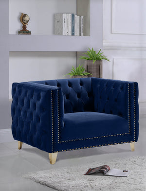 Michelle Velvet / Engineered Wood / Iron / Foam Contemporary Navy Velvet Chair - 44" W x 34" D x 30" H
