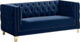 Michelle Velvet / Engineered Wood / Iron / Foam Contemporary Navy Velvet Loveseat - 66" W x 34" D x 30" H