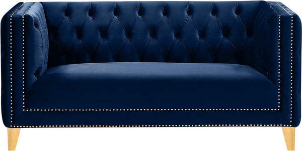 Michelle Velvet / Engineered Wood / Iron / Foam Contemporary Navy Velvet Loveseat - 66" W x 34" D x 30" H