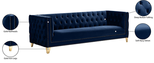 Michelle Velvet / Engineered Wood / Iron / Foam Contemporary Navy Velvet Sofa - 90" W x 34" D x 30" H