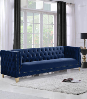 Michelle Velvet / Engineered Wood / Iron / Foam Contemporary Navy Velvet Sofa - 90" W x 34" D x 30" H