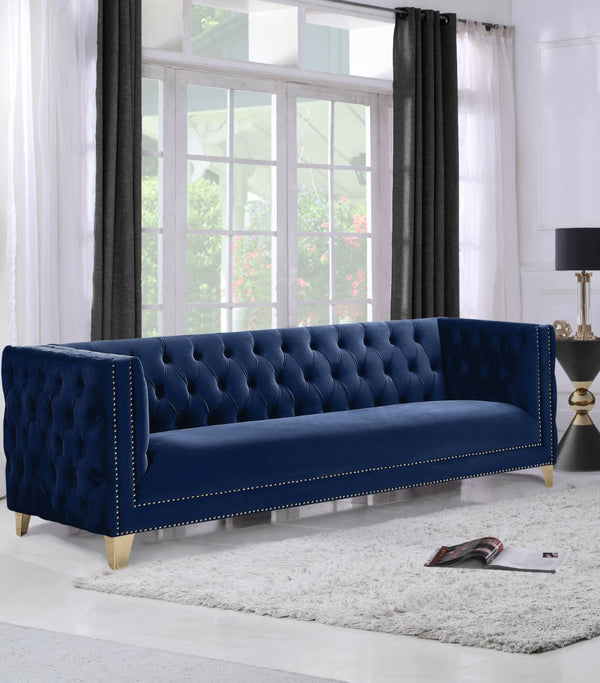 Michelle Velvet / Engineered Wood / Iron / Foam Contemporary Navy Velvet Sofa - 90" W x 34" D x 30" H