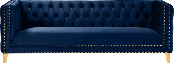 Michelle Velvet / Engineered Wood / Iron / Foam Contemporary Navy Velvet Sofa - 90" W x 34" D x 30" H