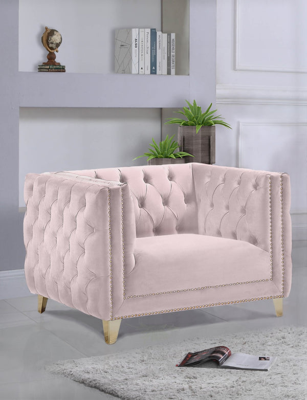 Michelle Velvet / Engineered Wood / Iron / Foam Contemporary Pink Velvet Chair - 44" W x 34" D x 30" H