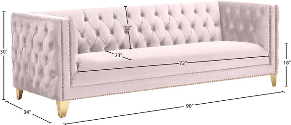 Michelle Velvet / Engineered Wood / Iron / Foam Contemporary Pink Velvet Sofa - 90" W x 34" D x 30" H