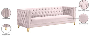 Michelle Velvet / Engineered Wood / Iron / Foam Contemporary Pink Velvet Sofa - 90" W x 34" D x 30" H