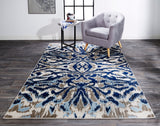 Milton Abstract Ikat Print Area Rug, Classic Blue/Silver Mink, 7ft-10in x 11ft