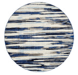 Milton Abstract Ombre Print Rug, Blue/Black/Ivory, 8ft - 9in x 8ft - 9in Round