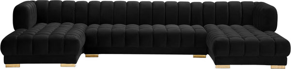 Gwen Velvet / Engineered Wood / Iron / Foam Contemporary Black Velvet 3pc. Sectional (3 Boxes) - 143" W x 70" D x 28" H