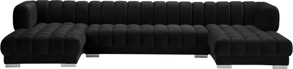 Gwen Velvet / Engineered Wood / Iron / Foam Contemporary Black Velvet 3pc. Sectional (3 Boxes) - 143" W x 70" D x 28" H